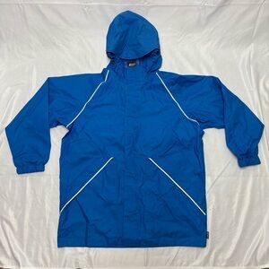 MEC Heritage Blue Reflective Rain Jacket Durable Thick Nylon Child 16 Youth Boys